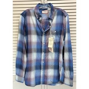 American Threads Plaid Long Sleeve Button Up Flannel Shirt Blue/Purple Small NWT